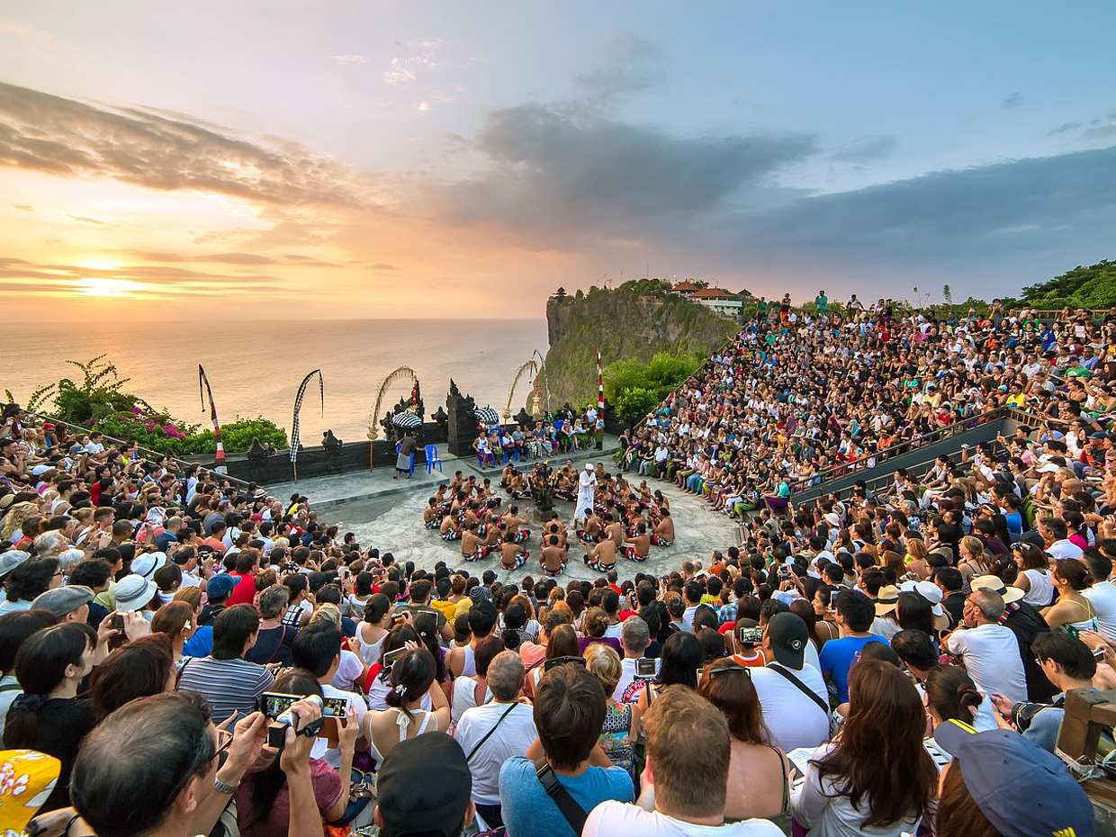 Incredible Kecak Fire Dance and Beautiful Sunset in Uluwatu Temple in Bali, Indonesia
