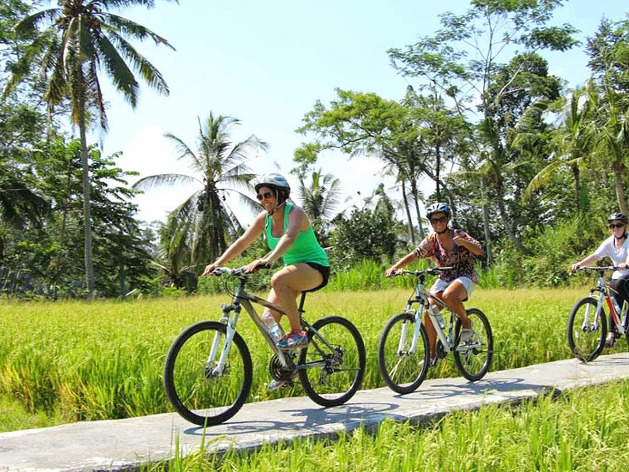 Tour privato del villaggio di Bali in bicicletta
