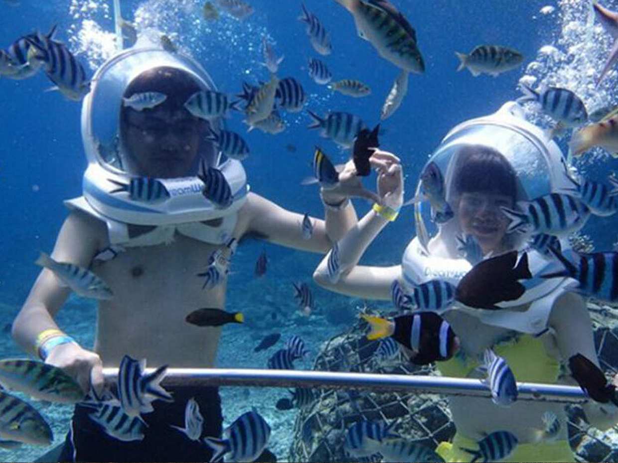 Paquete de deportes acuáticos en Bali: Banana Boat + Fly Fish o Parasailing + Moto de agua + Fly Board + Sea Walker en Indonesia.
