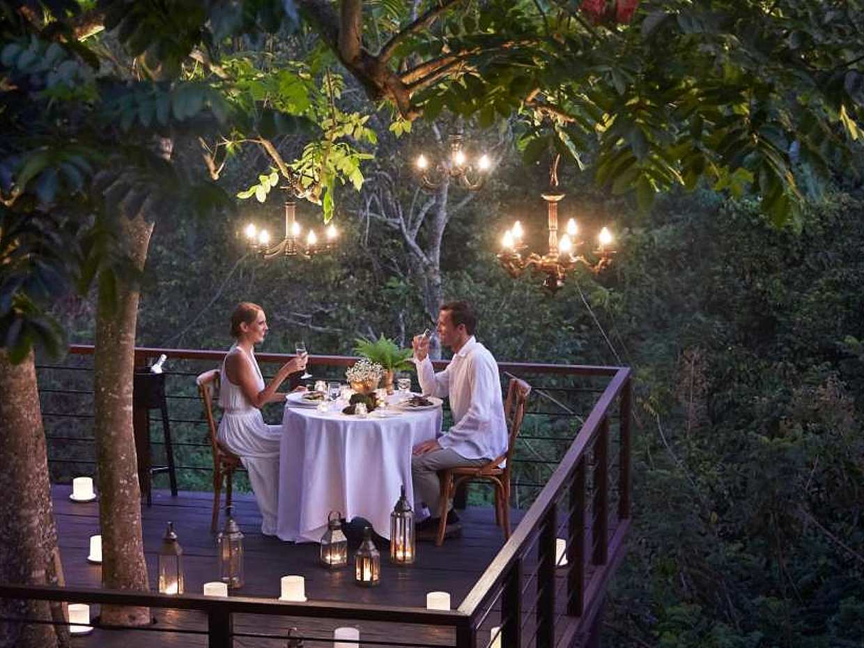 Romantic Dinner on a Forest Tree Deck in Bali, Indonesia