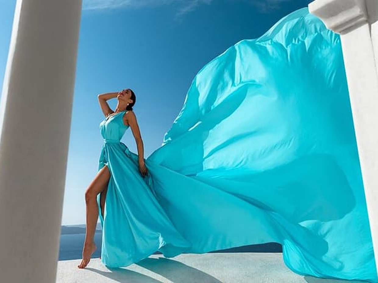 Santorini flying dress photo