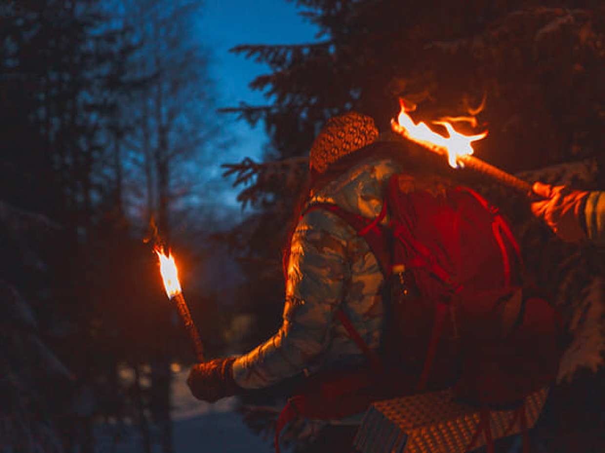 Winter Forest Walk & Campfire by Torchlight in Norway, Oslo, photo 2