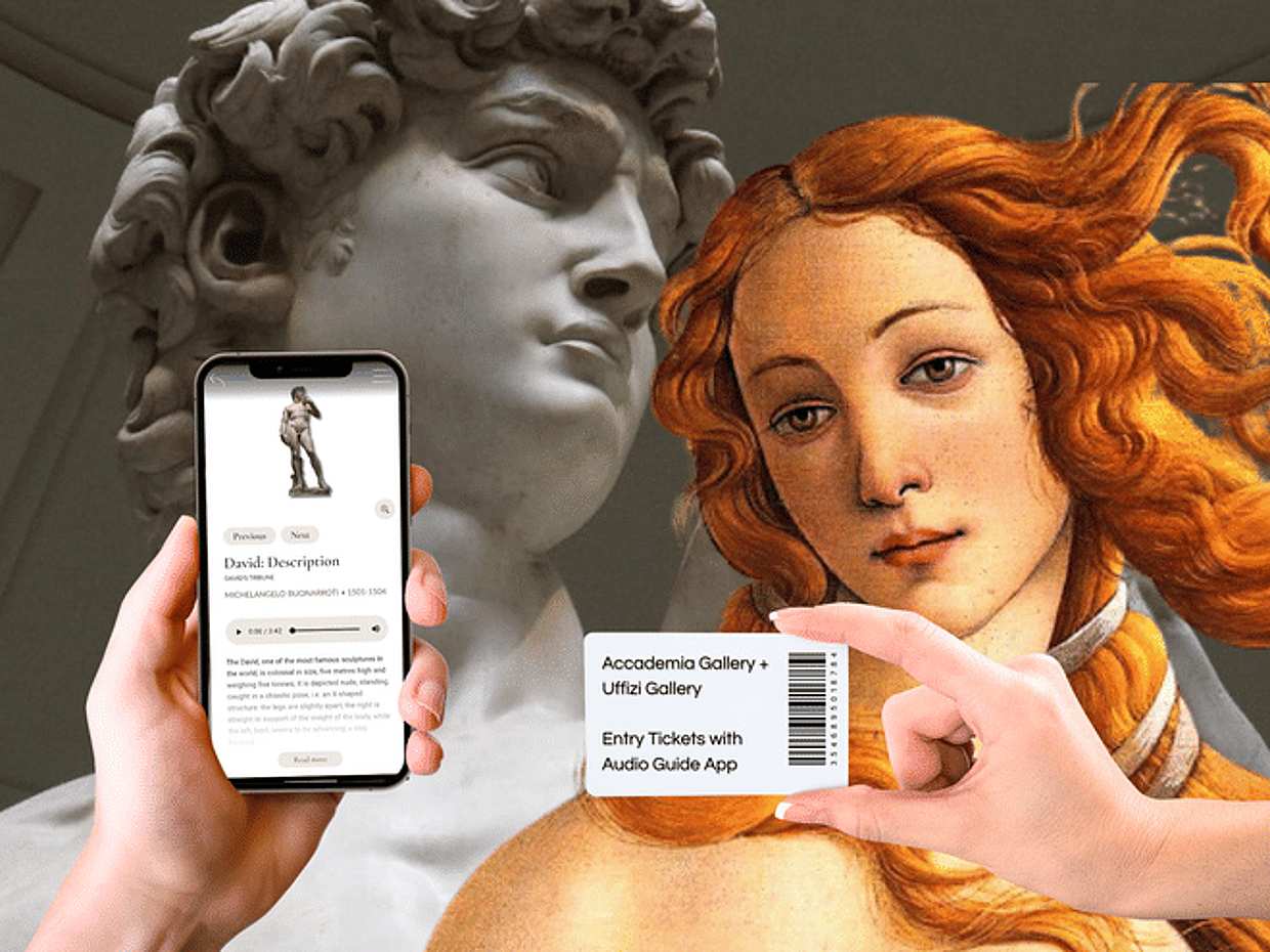 Florence: Accademia H 9 & Uffizi H 11 Reserved Timed Entry Tickets with Multilingual Audio App