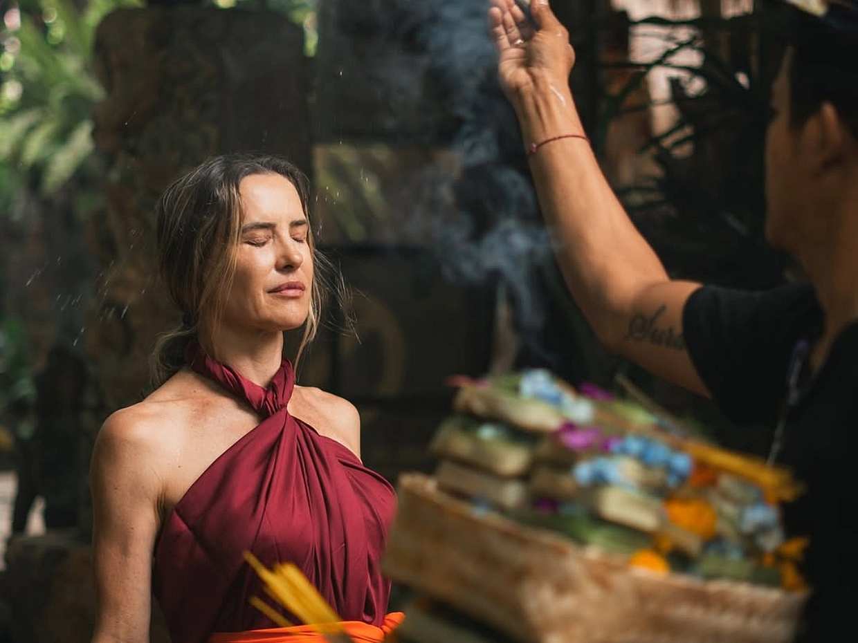 Bali: Purification Ritual Ceremony at Taman Beji Gria Waterfall in Indonesia, Ubud