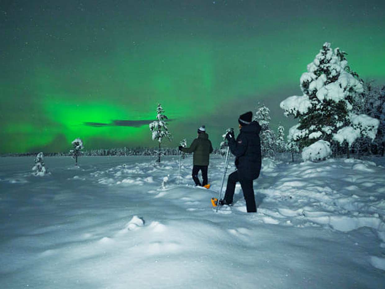 Night Snowshoeing — search for the Aurora, Levi