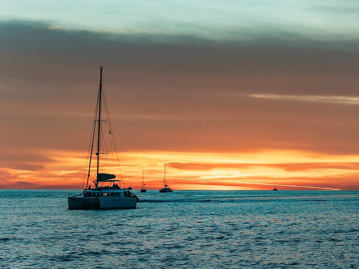 Private Sailing Catamaran Sunset Cruise with BBQ & Drinks in Greece, Santorini