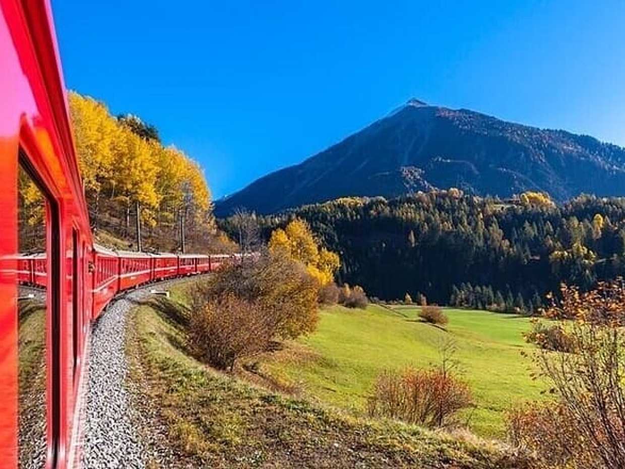 Full Day Tour in Bernina Red Train and St Moritz from Milan