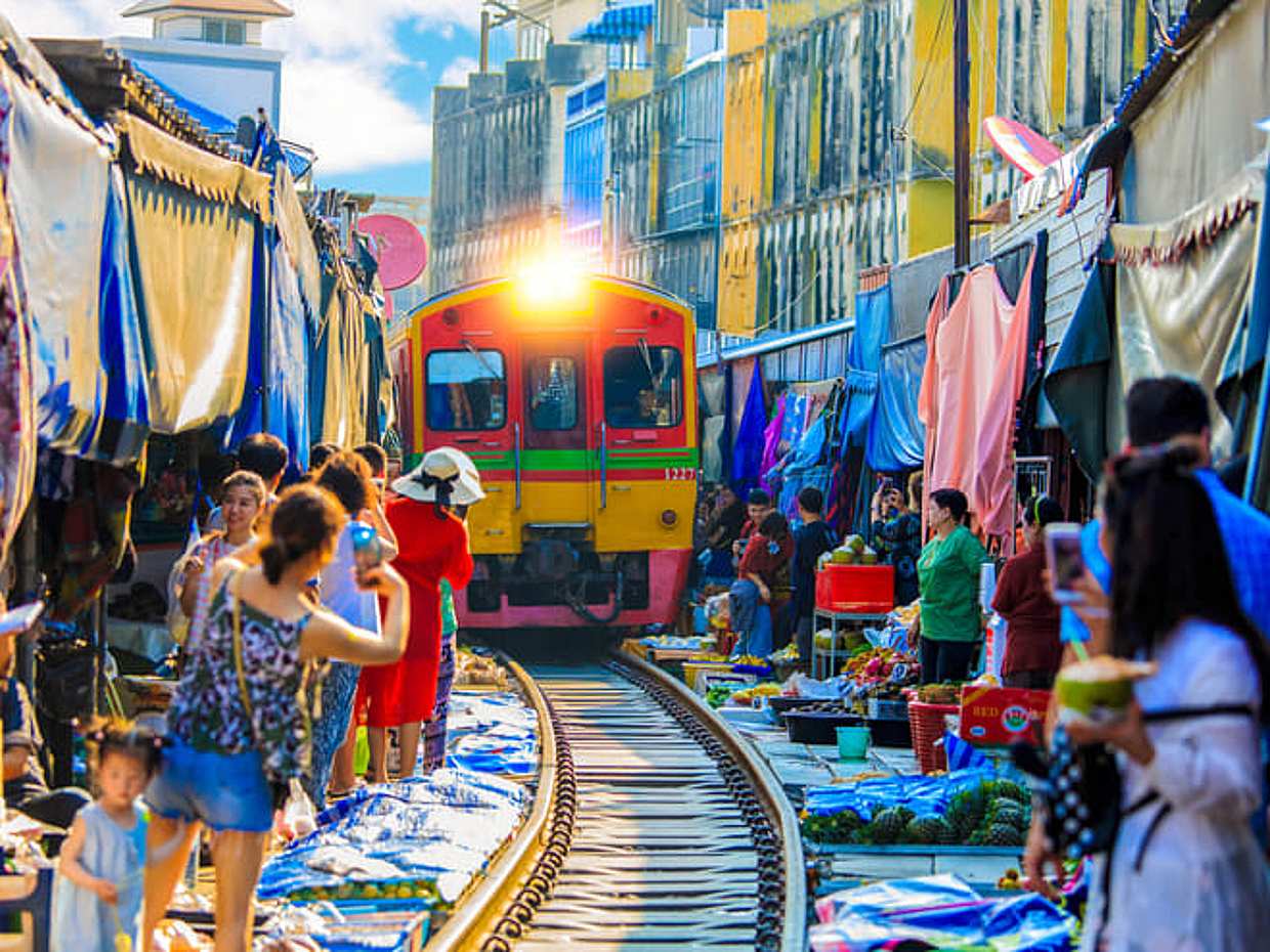 Amphawa Floating & Maeklong Railway Train Market Small group tour