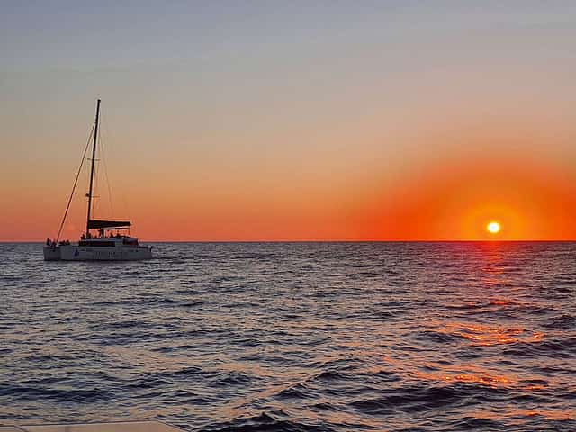 Santorini Classic Sunset Catamaran Cruise with BBQ, Drinks & Transfers