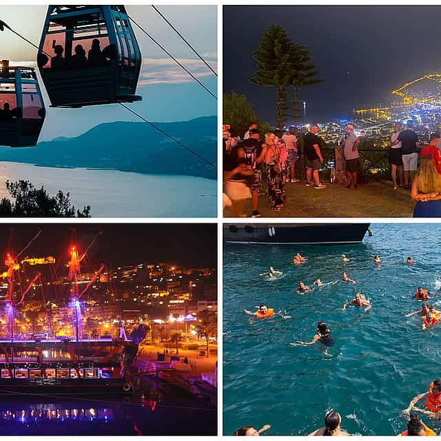 Excursión por la ciudad y la noche de Alanya con paseo en barco, cena y teleférico.

