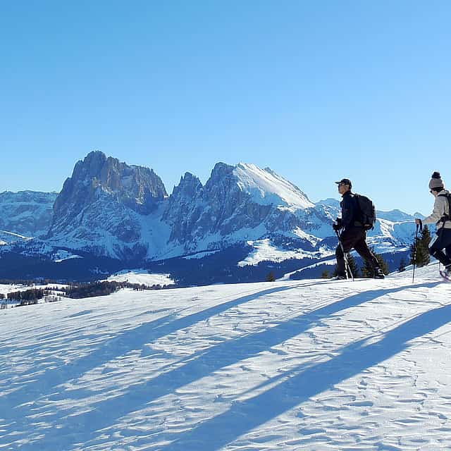Excursión con raquetas de nieve y trineo en las Dolomitas desde Bolzano
