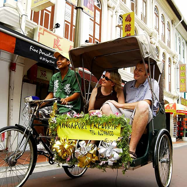 Night in Chinatown and Bugis Village with Trishaw and Bumboat