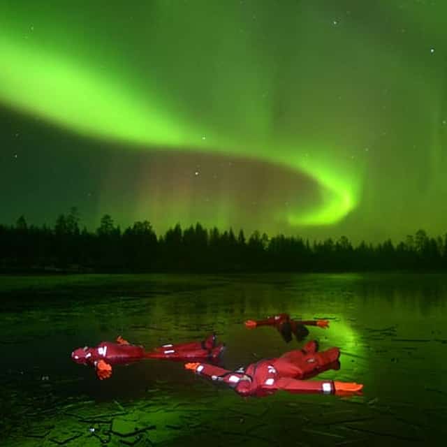 Aurora Ice Floating, Levi — evening float under the Arctic sky