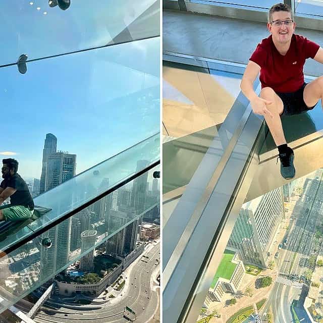 Dubai Sky View Glass Slide Visit & Marina Dhow Dinner Cruise with Private Transfers