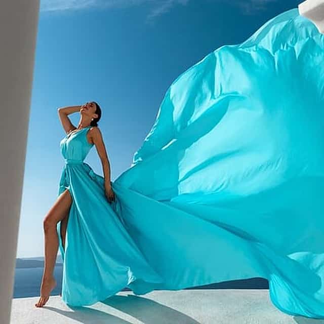 Santorini flying dress photo