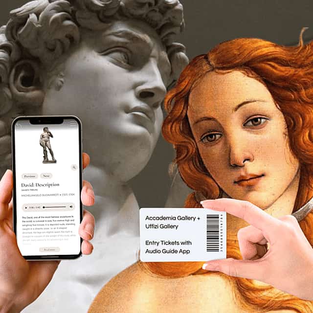 Florence: Accademia H 9 & Uffizi H 11 Reserved Timed Entry Tickets with Multilingual Audio App