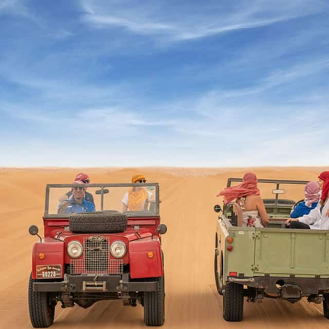 Dubai Overnight Heritage Desert Safari in a Camel or Vintage Land Rover