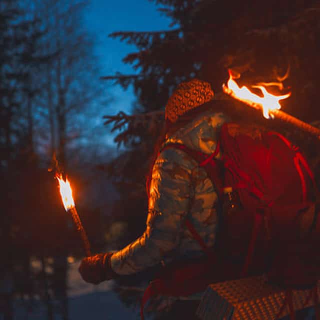 Private Winter Forest Walk & Campfire by Torchlight